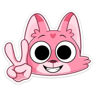 ✌️ 만화, 동물, 평화, 승리, 귀여운, 분홍색 telegram sticker