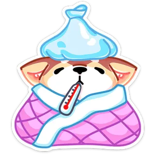 🐕 아픈, 개, 온도계, 아이스팩, 아픈, 귀여운, 동물, 만화 telegram sticker