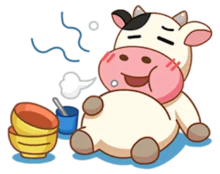 🍜 Krowa, Zwierzę, Słodkie, Szczęśliwy, Jedzenie, Jedzenie telegram sticker