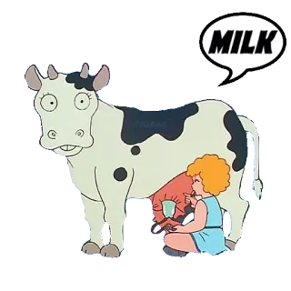 🐄 MILK vaca, leche, agricultura, lácteo, animal, dibujos animados telegram sticker