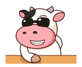 😏 vache, animal, dessin animé, lunettes de soleil, cool, emoji telegram sticker