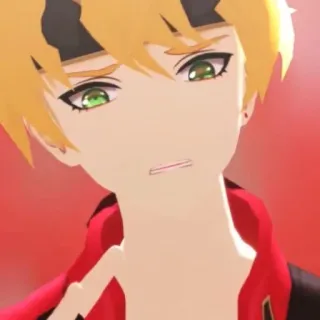🍡 Thoma Genshin Impact Anime, Genshin Impact, Thoma, Gra wideo, Postać, Blond włosy, Zielone oczy telegram sticker