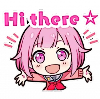 🪸 Hi there Anime, Carino, Ragazza, Capelli Rosa, Cartone animato, Ciao, Saluto telegram sticker