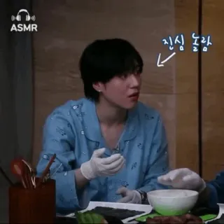 💧 진심 놀람 Hàn Quốc, đàn ông, găng tay, thức ăn, ăn uống telegram sticker