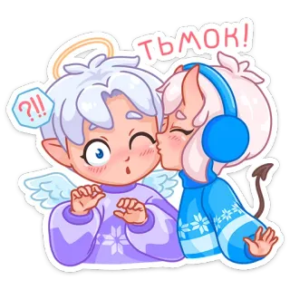 😘 ТЬМОК! baiser, ange, diable, dessin animé, mignon, amour, romance whatsapp sticker