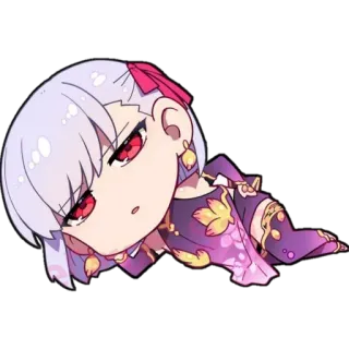 😒 Gadis anime, Chibi, Stiker, Mata merah, Kimono ungu, Lucu telegram sticker