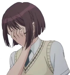 🤦 chica anime, llorando, triste, uniforme escolar, emocional, desesperación telegram sticker