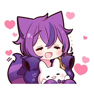 💕 Anime, Kawaii, Chibi, Mignon, Lapin, Coeurs, Dessin animé telegram sticker
