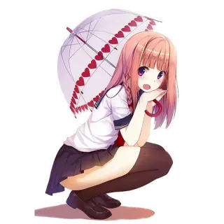 😃 Anime, Chica, Uniforme escolar, Paraguas, Corazones, Lindo telegram sticker