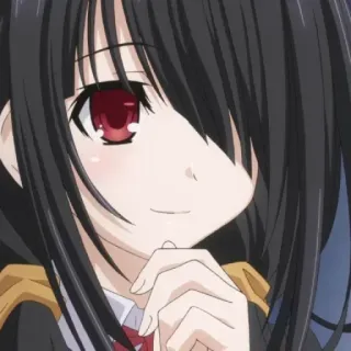 ⏰ Anime, fille, yeux rouges, cheveux noirs, mignon, sourire whatsapp sticker