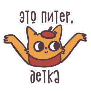 😊 это питер, детка gatto, cartone animato, basco, carino, adesivo, russo whatsapp sticker