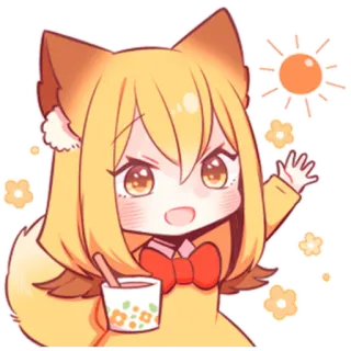 ☀️ anime girl, kawaii, chibi, sun, orange, yellow, cute, flowers, drink telegram sticker