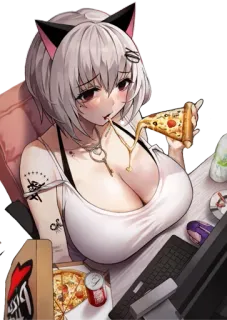 😍 garota gato, anime, pizza, comida, desenho animado telegram sticker