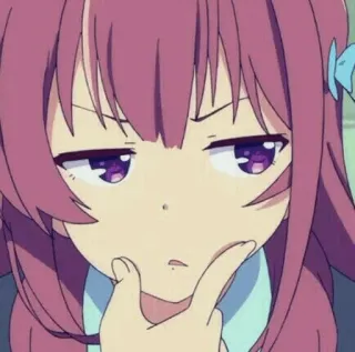🤔 动漫女孩, 思考, 可爱, 卡通, 紫色头发 whatsapp sticker