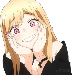 😍 Marin Kitagawa My Dress-Up Darling animé, fille, blonde, joyeuse, sourire telegram sticker