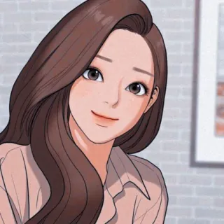 🛍 Cartoon, Frau, lächelnd, Mädchen, hübsch, Brünette, Porträt telegram sticker