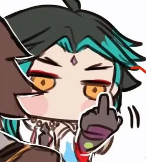 😘 Xiao Genshin Impact anime, game, xiao, genshin impact, middle finger, chibi, fanart telegram sticker