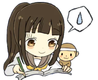😐 อนิเมะ, นักเรียน, การเขียน, การ์ตูน, น่ารัก, ผู้หญิง, เหงื่อ telegram sticker