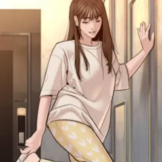 💌 Frau, Pyjama, Casual, Cartoon, Innen telegram sticker