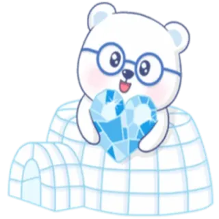 🐻 beruang kutub, igloo, hati, kartun, imut, musim dingin, kawaii telegram sticker