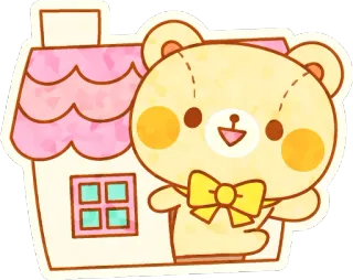 👋 beruang, rumah, imut, kawaii, kartun, stiker telegram sticker