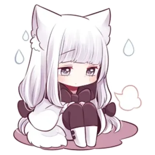 😤 Anime, Kawaii, Sticker, Chica Gato, Chibi, Triste, Lindo telegram sticker
