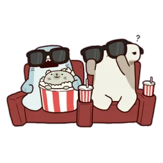 😎 かわいい, 漫画, 映画, ポップコーン, 眼鏡, 鑑賞, 動物 telegram sticker