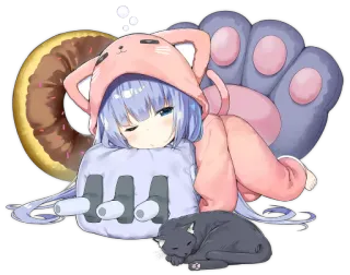 😴 animé, chat, endormi, kawaii, donut, dessin animé, mignon telegram sticker