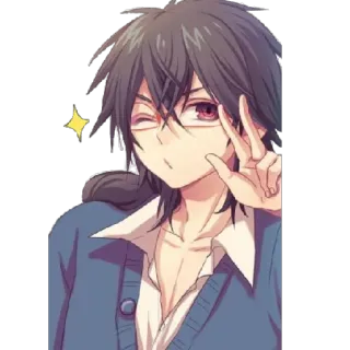 ✨ Anime, Manga, Personaje, Dibujos animados, Gafas, Guiño, Signo de la paz telegram sticker
