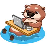 🧑‍💻 lontra, animal, computador, laptop, café, trabalho, escritório, fofo telegram sticker