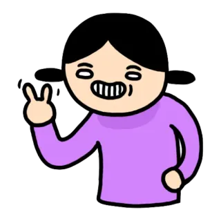 ✌ Kreskówka, Dziewczyna, Znak pokoju, Uśmiech, Słodkie telegram sticker