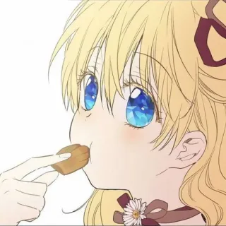 💫 chica anime, pelo rubio, ojos azules, comiendo, linda, dibujos animados telegram sticker