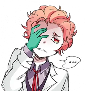 ✂️ ... Wissenschaftler, denkend, erschöpft, Handschuhe, Laborkittel, Cartoon, nachdenklich telegram sticker