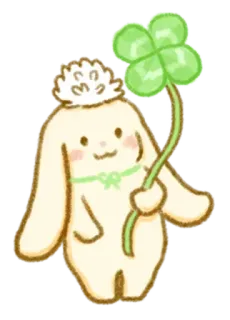 💭 konijn, schattig, klavertje vier, geluk, cartoon, dier, kawaii telegram sticker
