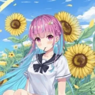 🔮 Gadis anime, Bunga matahari, Anime, Imut, Rambut merah muda, Rambut biru, Seragam sekolah telegram sticker