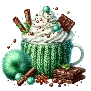 🎂 ช็อกโกแลตร้อน, ฤดูหนาว, ขนมหวาน, เครื่องดื่ม, วันหยุด, ของหวาน whatsapp sticker