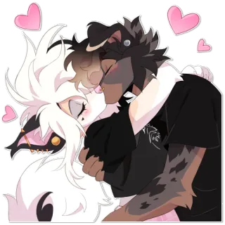 💋 furry, anthro, kiss, couple, love, hearts, romance, hug whatsapp sticker