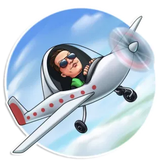 🛩 pesawat, pilot, kartun, terbang, penerbangan, kendaraan telegram sticker