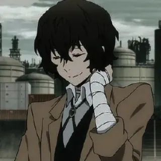 🪙 Dazai Osamu Bungo Stray Dogs Dazai Osamu, Anime, Bungo Stray Dogs, Nhân vật, Cười, Băng gạc, Áo khoác nâu telegram sticker