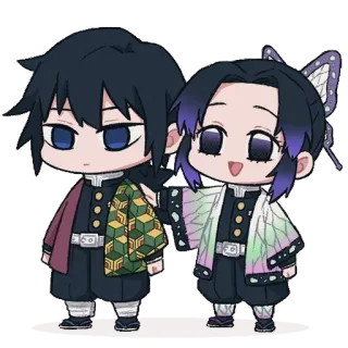 🦋 アニメ, 鬼滅の刃, ちびキャラ, 冨岡義勇, 胡蝶しのぶ whatsapp sticker