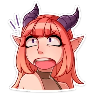 😳 demon girl, anime, sticker, cartoon, expression, horns, pink hair telegram sticker