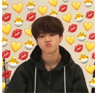 🐥 kpop, cuori, pulcini, segni di bacio, ritratto, carino, emoji, collage telegram sticker