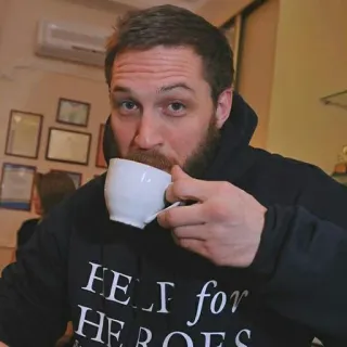 😏 Hell for Heroes tom hardy, acteur, café, tasse, charité telegram sticker