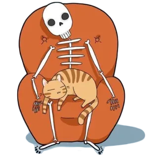 😶 esqueleto, gato, poltrona, animal de estimação, animal, sono, fofo, desenho animado whatsapp sticker