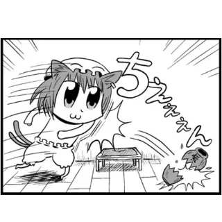 😼 ちゅどーん cat girl, manga, japanese, broken pot, cartoon, anime telegram sticker