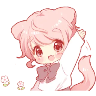 👋 Anime, Kat, Kawaii, Schattig, Bloemen, Roze, Manga, Sticker telegram sticker