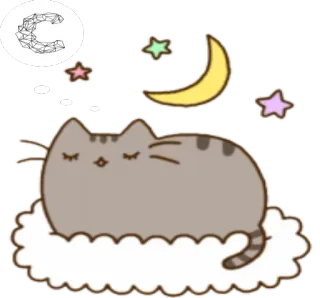 👻 Pusheen gato, nube, lindo, dibujo animado, kawaii, estrellas, luna whatsapp sticker