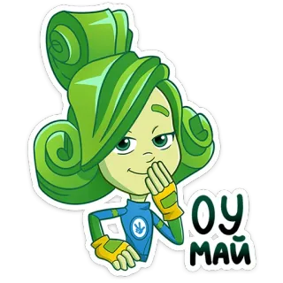 🤭 ОУ МАЙ cartoon, girl, green, funny, cute, animation telegram sticker