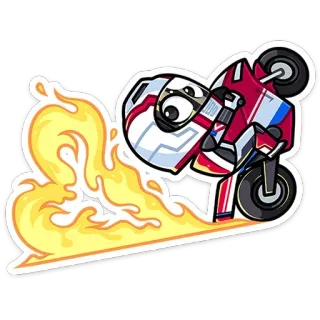 💛 moto, fuoco, cartone animato, casco, impennata, moto, adesivo telegram sticker