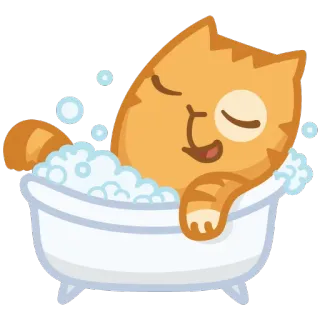 🛁 kat, bad, bubbels, schattig, oranje kat, huisdier whatsapp sticker